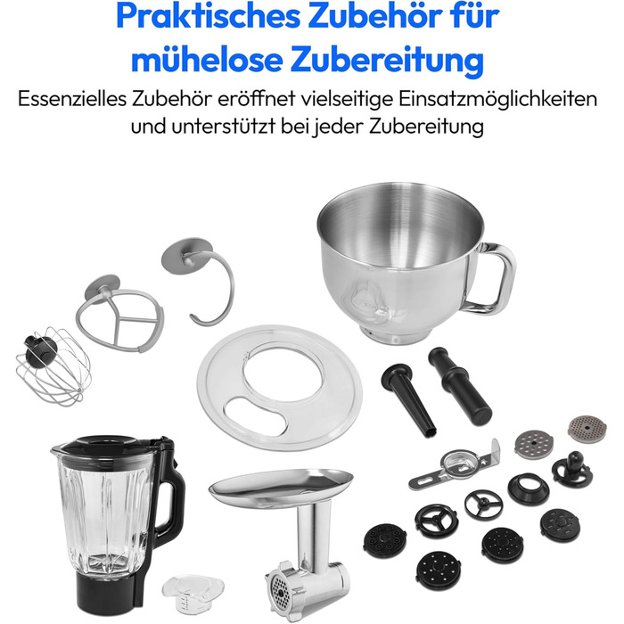 Кухонна машина MEDION Titan: Міксер, м'ясоподрібнювач, 3-в-1, 5 л чаша з нержавіючої сталі, 1200 Вт, натерти, нарізати, цифровий дисплей, 18430