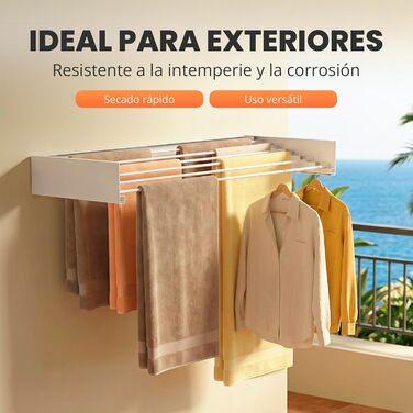 Настінна сушарка для білизни Jupplies, 120 см, розкладна, з алюмінію, 30 кг, для дому та вулиці (біла)