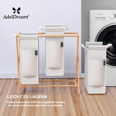 Кошик для білизни AdelDream з 3 відділеннями, 150л, бамбук, сірий