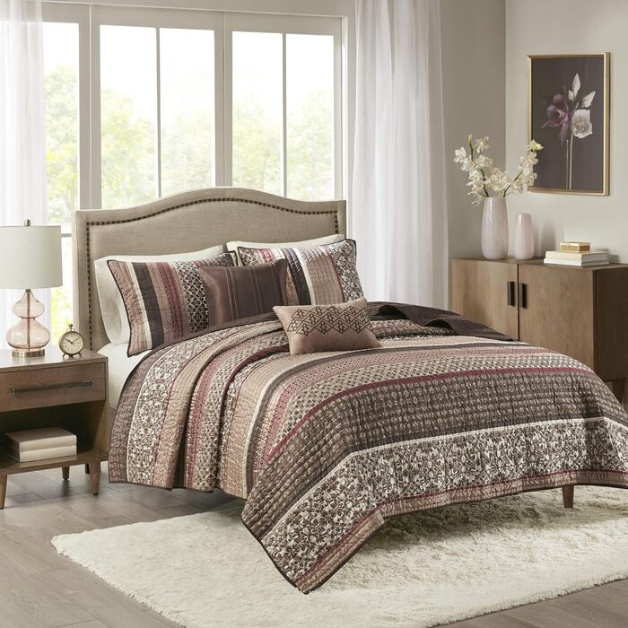 Ковдра Madison Park Jacquard Luxe Design, оверсайз King, Princeton Red, набір з 5 предметів