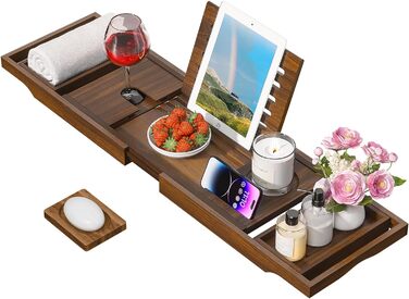 Підставка для ванни з текового дерева, розширювана, для ванної кімнати, дерев'яна, як унікальний подарунок на новосілля