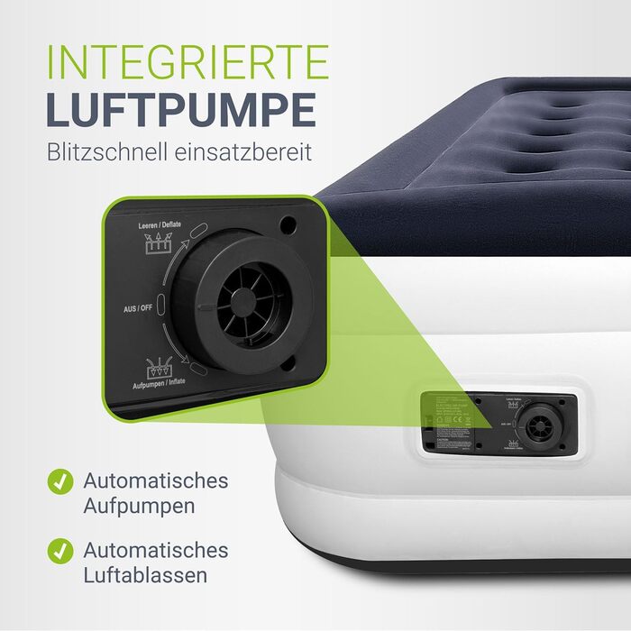 Надувний матрац Juskys 150x200 см з самонадуваємою системою - двомісний, для гостей та кемпінгу, водовідштовхувальний, блакитно-білий