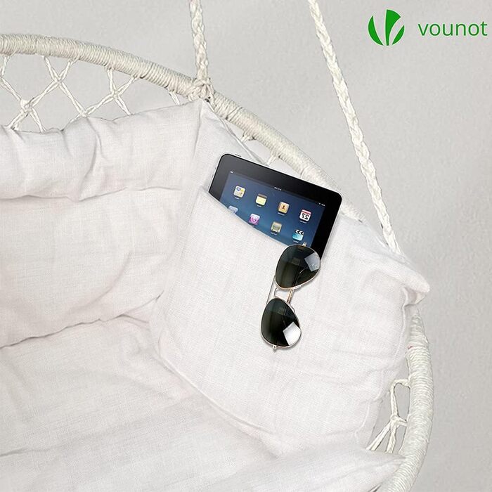 Підвісне крісло-гойдалка VOUNOT з полицею для книг та подушкою, Ø 80 см, бежеве, X-Large, для дому та саду