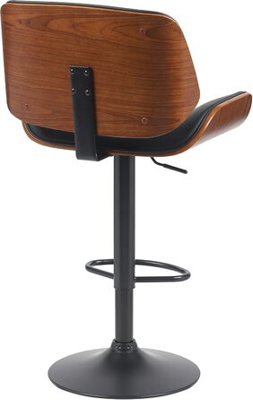 Барний стілець CLP Beverley з штучної шкіри, регульована висота та поворот, дерев'яний табурет з підніжкою, колір: горіх/чорний