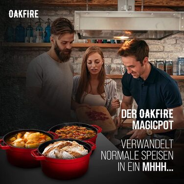 Емальована чавунна каструля Oakfire, деко для випічки хліба, тушкування, запікання, приготування запіканки, голландська духовка з кришкою, топка