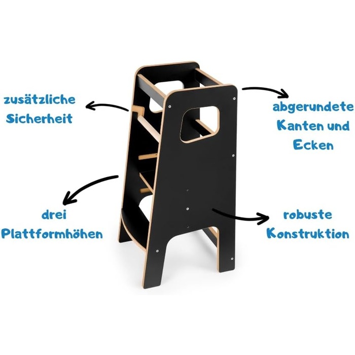 Стілець-сходинка Монтессорі для дітей з перекладинами – білий кухонний помічник, безпечний та надійний, з фіксатором, регульована висота, улюблець батьків, сучасний та стійкий Model 4 - Білий (Model 3 - Чорний)