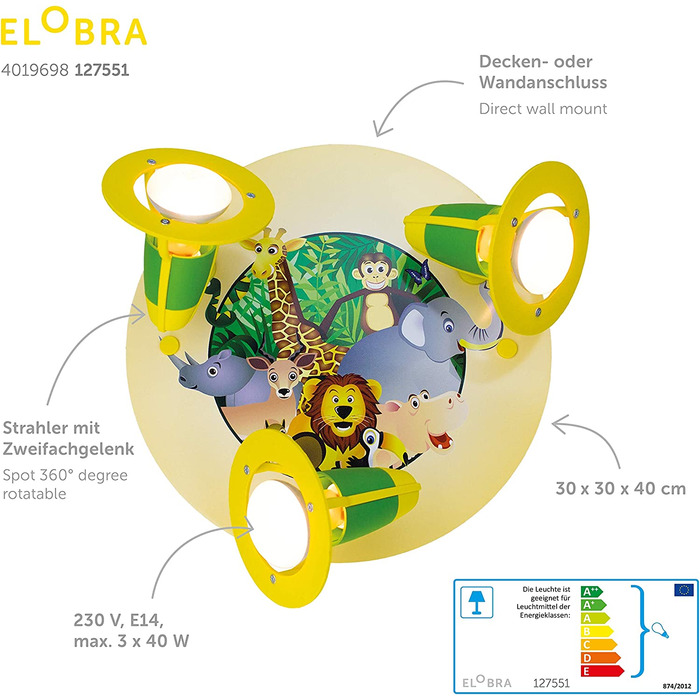 Радіатор Elobra Rondell джунглі, 3 полум'яніючих ЕЛО-127551, 30 х 29 х 20 см, жовтий