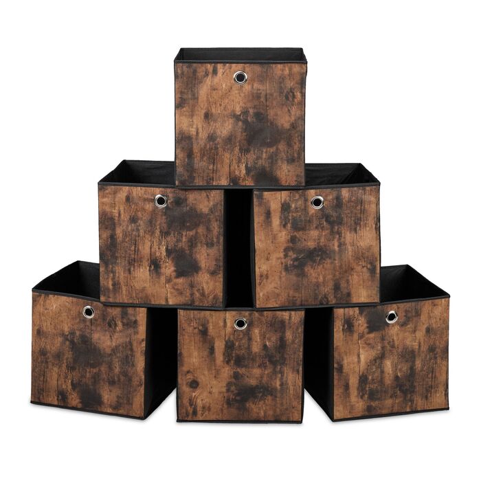 Набір з 6 тканинних контейнерів для зберігання з імітацією дерева Relaxdays