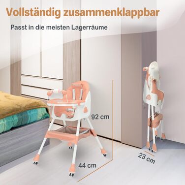 Дитячий стільчик для годування Twinky Hochstuhl Baby ECO з регульованою спинкою, функцією розкладання та столиком - підходить для новонароджених та дітей (Рожевий)