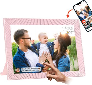 Цифровий фоторамка Cytem 10.1 дюйма з Wi-Fi, 32GB, сенсор руху, автоматичне поворотом, IPS 16:10 дисплей, сенсорний екран (рожевий)