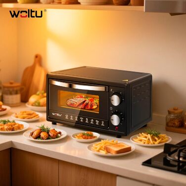 Міні-піч WOLTU 10 л, 800 Вт: піч для піци, тостів, індички, хот-догів. Чорний колір