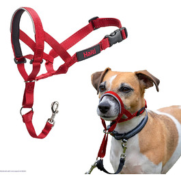 Головний убір HALTI, розмір-не дозволяє вашій собаці тягнути повідець, легко регулюється, легкий, з м'яким ремінцем для носа, нашийник із захистом від натягу для собак середнього розміру (1, Червоний)