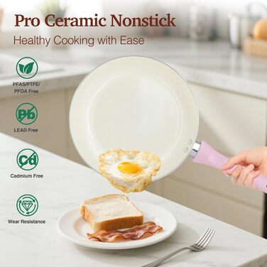 Набір посуду 11 предметів з антипригарним покриттям, кераміка, індукційний, без PFOA, рожевий HC3302-11PG