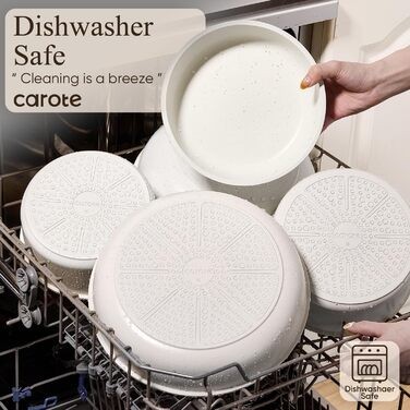 Набір посуду CAROTE 19 предметів, антипригарне покриття, кухонний набір, безпечний для духовки та холодильника, економія місця, універсальний набір, кремовий (19 шт)