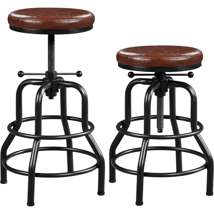 Барний стілець Yaheetech вінтажний, регульована висота, з товстим сидінням, без монтажу, з штучної шкіри, для кухні/вітальні/бару/кафе, коричневий