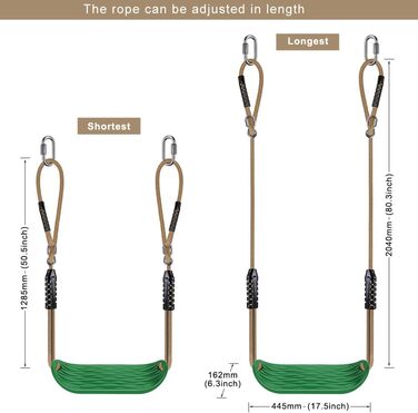 Дитяча гойдалка BeneLabel для дому та саду, міцна гума, регульоване тросове крісло, 130-200 см, для підлітків/дорослих, зелений, 113 кг