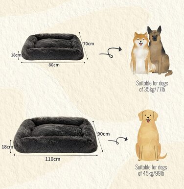Ліжко для собак ТУАКІМСЕ прямокутна, ліжко для кішок диван для собак Диван для кішок Подушка для собак кошик для собак М'яка м'яка плюшева миється ліжко для домашніх тварин для кішок середніх розмірів собак (L, темно-сірий) L темно-сірий