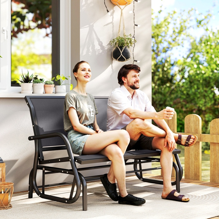 Двомісний гойдалка-крісло для саду з механізмом гойдання, лавка-гойдалка з металу, лавка для парку, витримує до 200 кг. Садові меблі для саду, тераси, веранди. Розміри: 120 x 70 x 85 см. Колір: сірий.