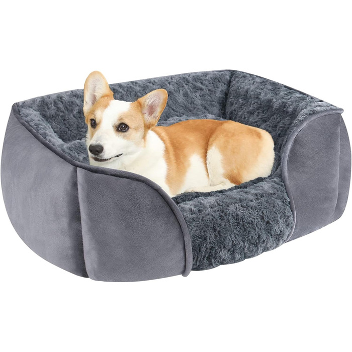 Лежак для собак CHONGFACF, рожевий оксамит, заспокійливий, проти тривоги, можна прати в машині, знімна подушка, темно-сірий - L (76x60x20см)