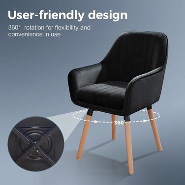 Крісла для обідньої зони ELUCHANG, набір 2 шт., поворотні на 360°, м'яке сидіння (10 см), з високими підлокітниками, кремово-білий велюр, до 150 кг, для спальні, кухні, вітальні