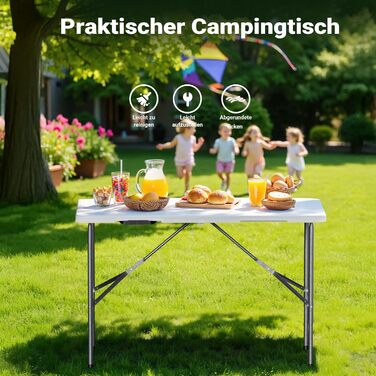 Складаний кемпінговий стіл Wiltec 122x60x75 см, стіл для пікніка, саду та виїзних заходів з ручкою для перенесення