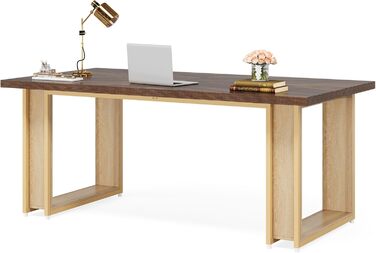 Tribesigns: Стол для офісу 160 см, дерев'яний, великий комп'ютерний стіл, коричневий, з металевим каркасом