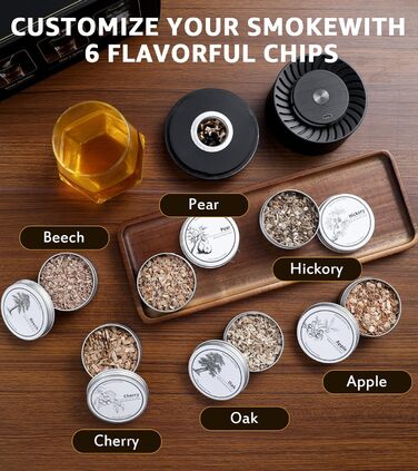 Електричний набір для копчення віскі з LED-підсвічуванням, 6 ароматів деревини, без бутану, перезаряджається, вінтажний, барний аксесуар, подарунок для чоловіків, батька, чоловіка