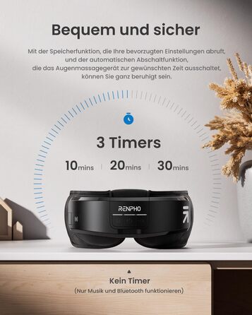 Масажер для очей RENPHO Eyeris 1 з підігрівом, вібрацією та Bluetooth, акумуляторний, для сухих очей, чорний