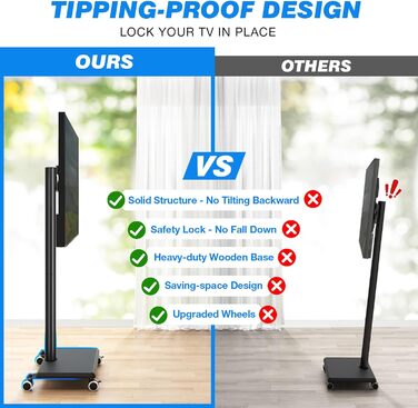 Підставка для телевізора на колесах з полицею, чорна. Підходить для телевізорів 27-55 дюймів, до 40 кг, VESA 400x400 мм