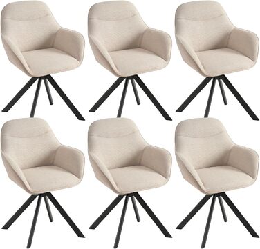 Обідній крісло для кухні/офісу, бежевий, з підлокітниками, 6 шт. в наборі, з металевим каркасом та м'яким сидінням з поліестеру