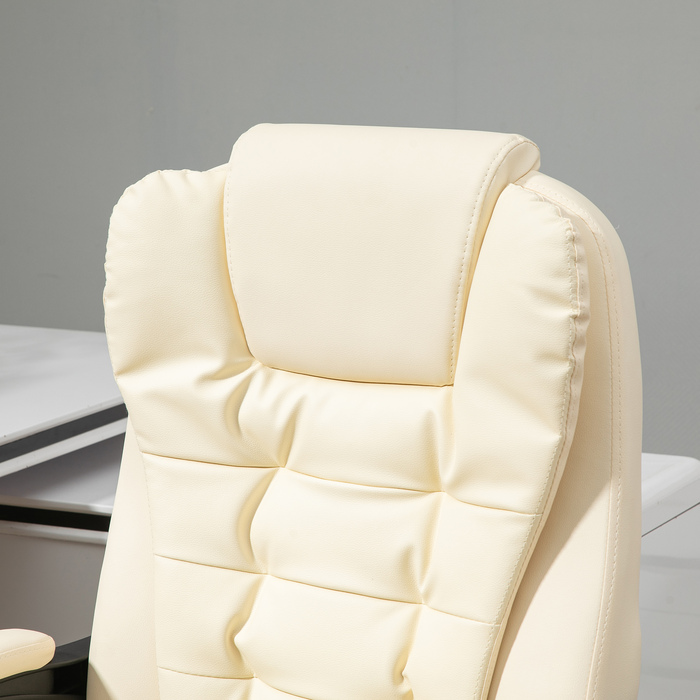 HOMCOM Office Chair with Footrest, Adjustable Backrest, Height Adjustable, Cream, Black, and Silver