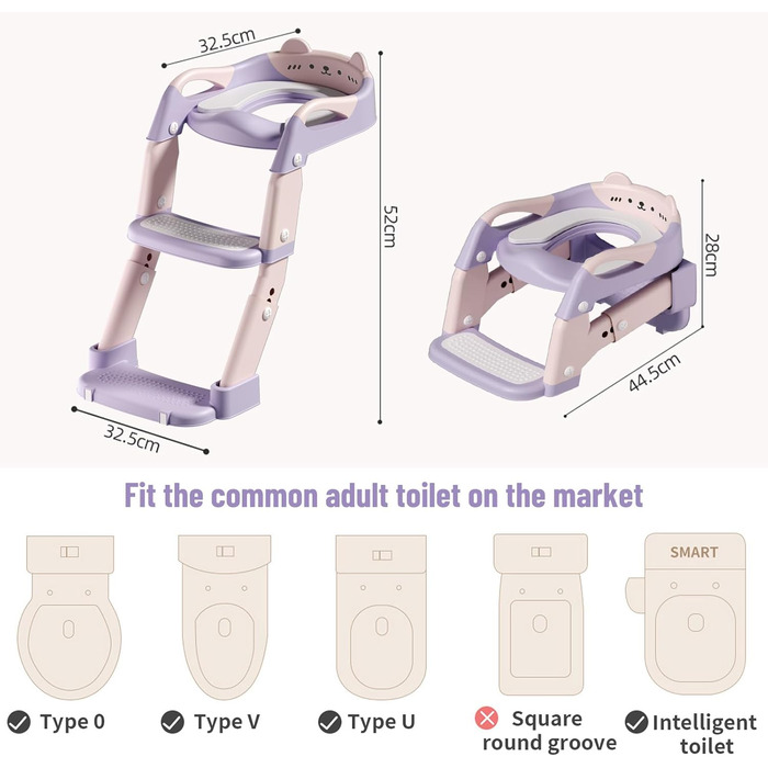 Дитячий унітаз-сходи 3-в-1 з поручнями, регульована висота, рожевий - тренажер для привчання до горщика