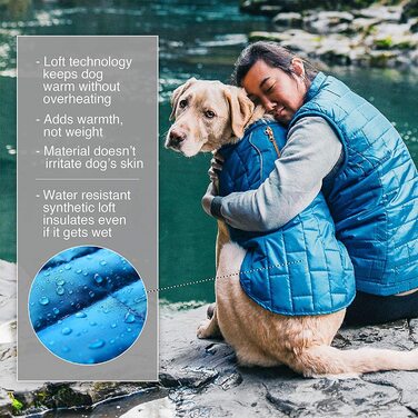 Куртка для собак Kurgo Loft, що поєднується з собачою упряжкою, водонепроникна і світловідбиваюча, ідеально підходить для зими, розмір м Синій / Помаранчевий