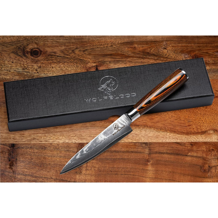 Ніж кухарський Damast від Wolfblood (24см) з нержавіючої сталі Damast, 67 шарів, з дерев'яною ручкою, сертифікований TÜV, у подарунковій коробці з захистом леза