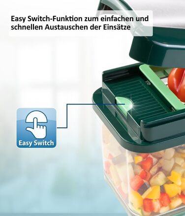 Набір для нарізки овочів Genius Nicer Dicer Exclusive 15 елементів, набір для нарізки кубиками + набір для нарізки помідорів, 4 насадки + груба тертка та шинковка, контейнер 2500 мл, зелений