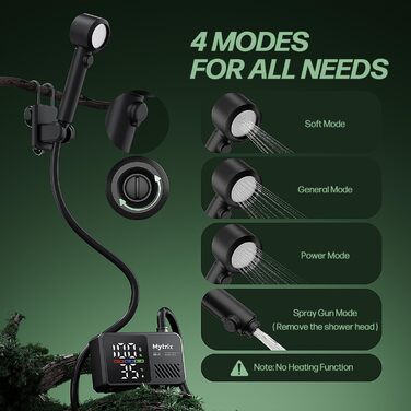 Митрікс Портативна душова система для кемпінгу: 10 л/хв, акумулятор 7800mAh, 4 режими, IPX8, для подорожей, автомийки, чорна