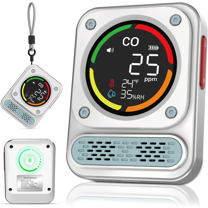 Портативний детектор чадного газу 3-в-1 з перезаряджаємою батареєю, сенсор на 10 років, 200 годин роботи для подорожей, кемпінгу, намету, автодому, дому, кухні