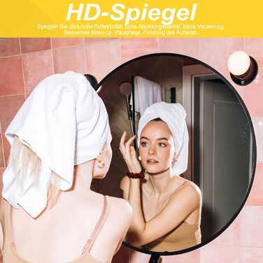 Дзеркало кругле FRUMENSHIP 76x76 см з металевим каркасом, для вітальні, спальні, ванної кімнати, коридору (чорний)