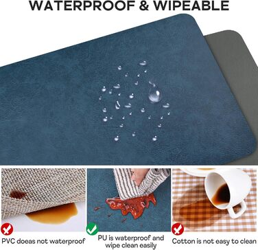 Набори підставки під тарілки 6 шт., неслизькі, миючі, з штучної шкіри, 40 x 30 см (блакитний/сірий)