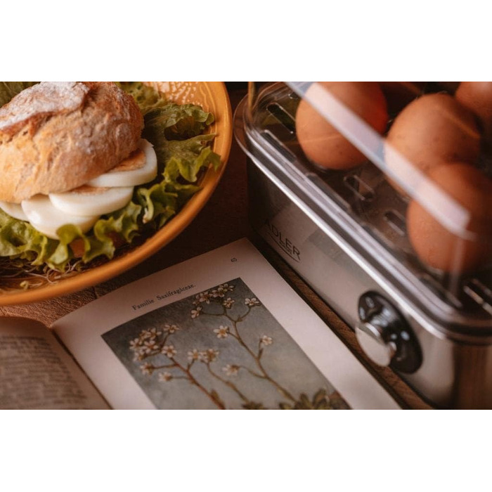 Електричний яйцеварка Adler AD 4486 на 8 яєць, 800 Вт, срібно-чорний колір