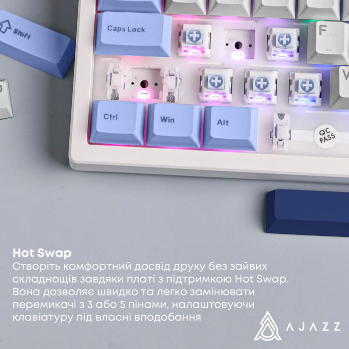 Дротова механічна клавіатура Ajazz AK870 V2 Flying Fish Switches White (AK870-V2-FF-BWB)