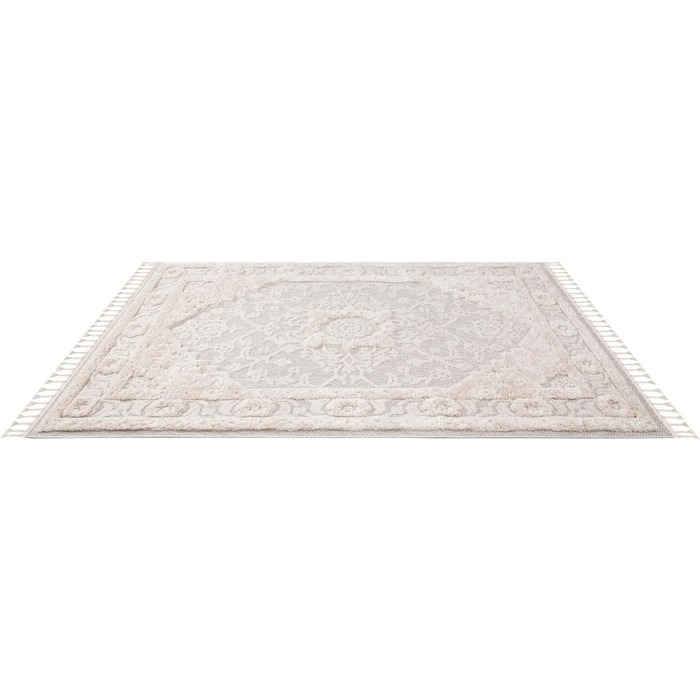 Килим City Boho Carpet Cream 80x150 см - Орнаменти, Бордюр, 3D Ефект, Бахрома, Сизаль