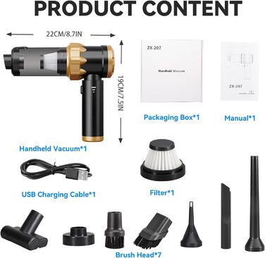 Акумуляторний ручний пилосос Handstaubsauger 26000Па, бездротовий автомобільний міні-пилосос 4-в-1 з безщітковим двигуном, 3 режими потужності для дому, авто та шерсті тварин, чорний