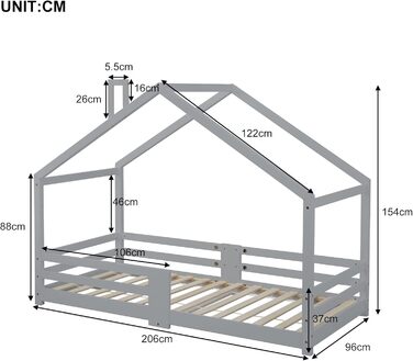 Двоярусне ліжко Moimhear для дітей, 90x200 см, будиночок з сосни (сірий)