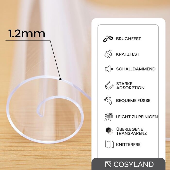 Захист для підлоги під офісний стілець COSYLAND 120x150 см - килимок від ковзання, прозорий, білий | Килимок для офісного крісла