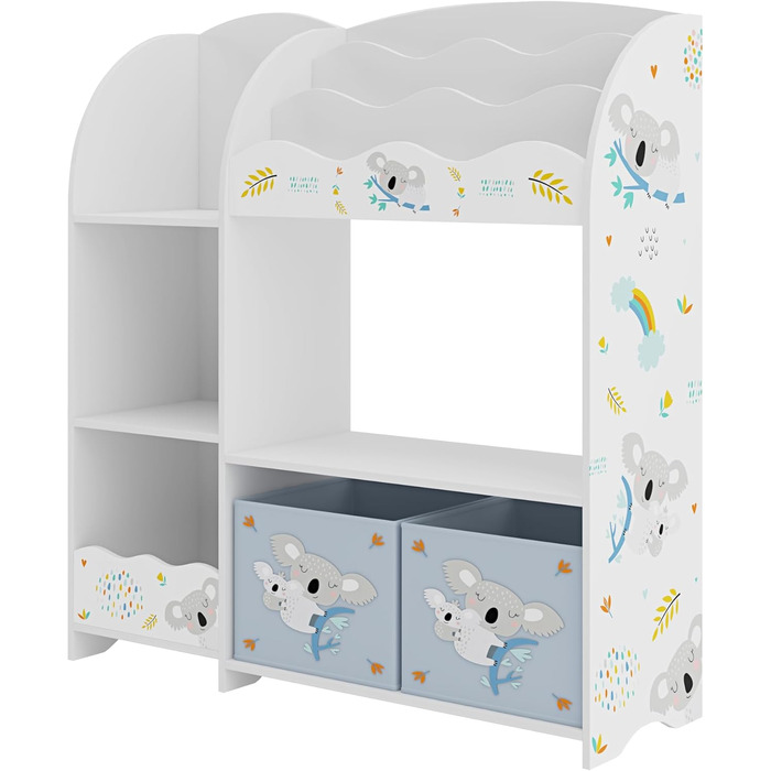 Дитяча полиця для іграшок Lysekil від en.casa з 2 ящиками для зберігання, 100 x 93 x 30 см, мотив коала