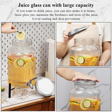 Скляний диспенсер для напоїв Evanda з нержавіючим сталевим краном, 4л, для приготування холодного чаю, лимонаду та соків