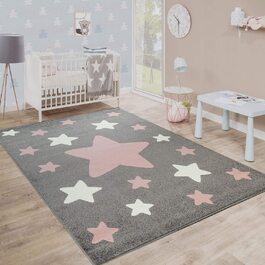 Домашній килим Paco для дитячої кімнати з великими і маленькими зірками сіро-рожевого кольору, розмір 160x220 см