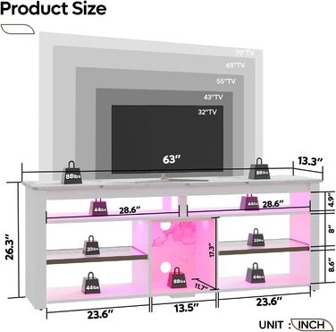 Тумба під телевізор Bestier 70 дюймів з підсвіткою LED, для PS5, біла мармурова - 160x33.8x66.8 см