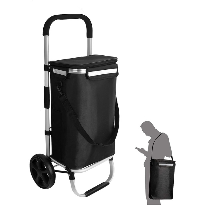 Візок для покупок ribelli чорний Візок для покупок високоякісна алюмінієва рама-складаний самокат для покупок Самокат для покупок - можна використовувати як рюкзак для перенесення-3 3 Колісна система сходовий підйомник-до 45 кг (стандартна шина чорного ко